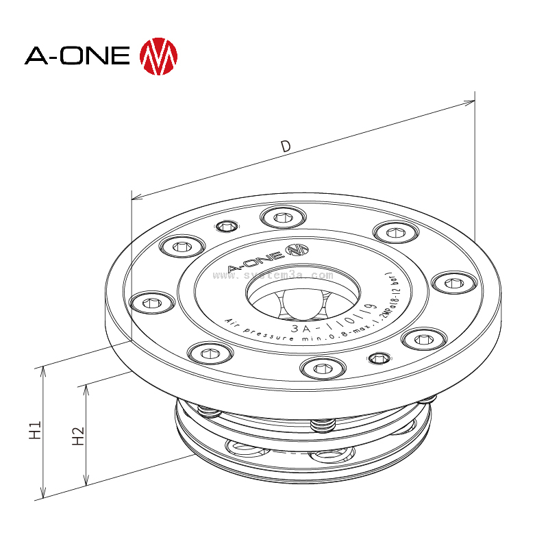 Mandrin de système de point zéro de type d'installation intégré 3A-110119/3A-110219